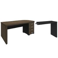 Mesa Para Escritório 4 Gavetas Lado Direito E Mesa Auxiliar Corp A06 Charuto/preto - Mpozenato - 1