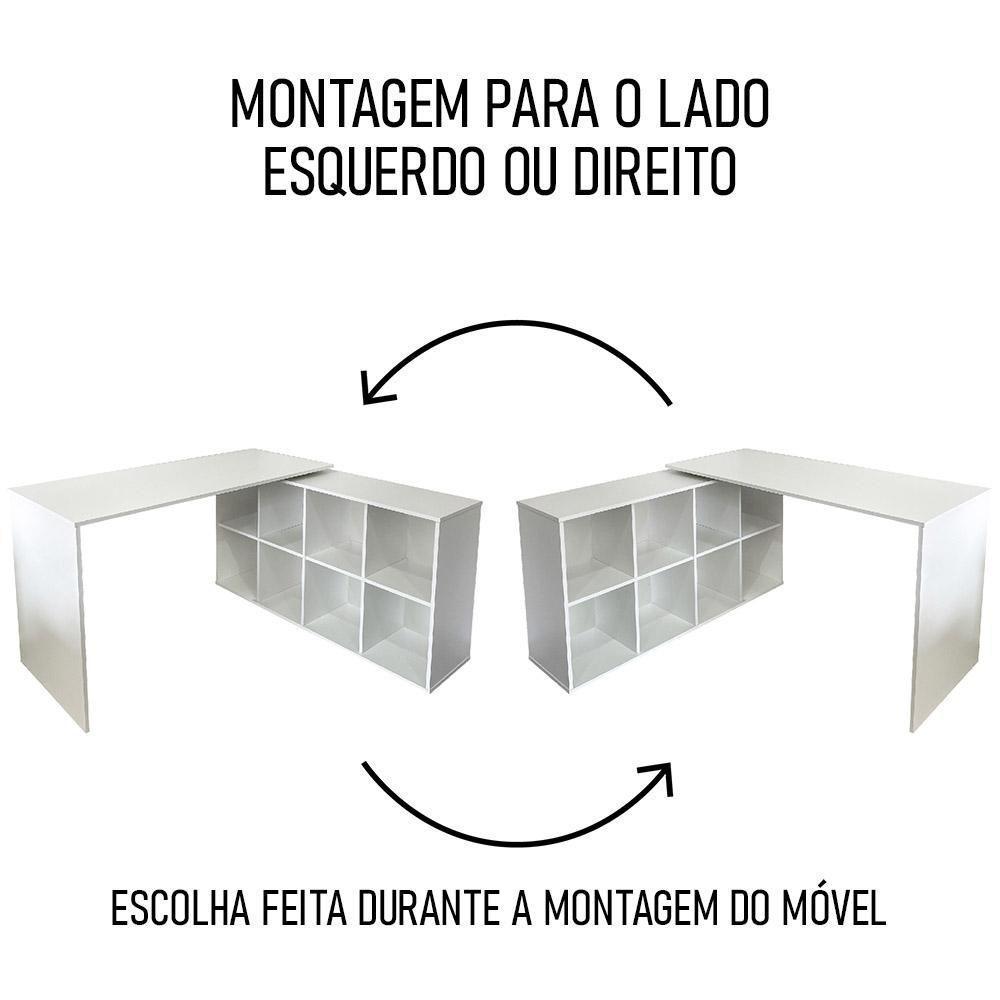 Mesa Escrivaninha Em L Eron E Estante Livreiro 90x187cm Lean A06 Branco - Mpozenato - 6