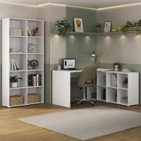 Mesa Escrivaninha Em L Eron E Estante Livreiro 90x187cm Lean A06 Branco - Mpozenato - 2