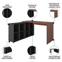 Mesa Escrivaninha Em L Eron E Estante Livreiro Stela A06 Freijó/preto - Mpozenato - 3