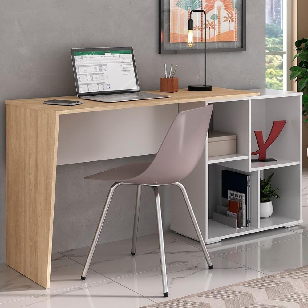 Mesa Escrivaninha 2 Em 1 Com Nichos Arbo A06 Carvalho/branco - Mpozenato - 2