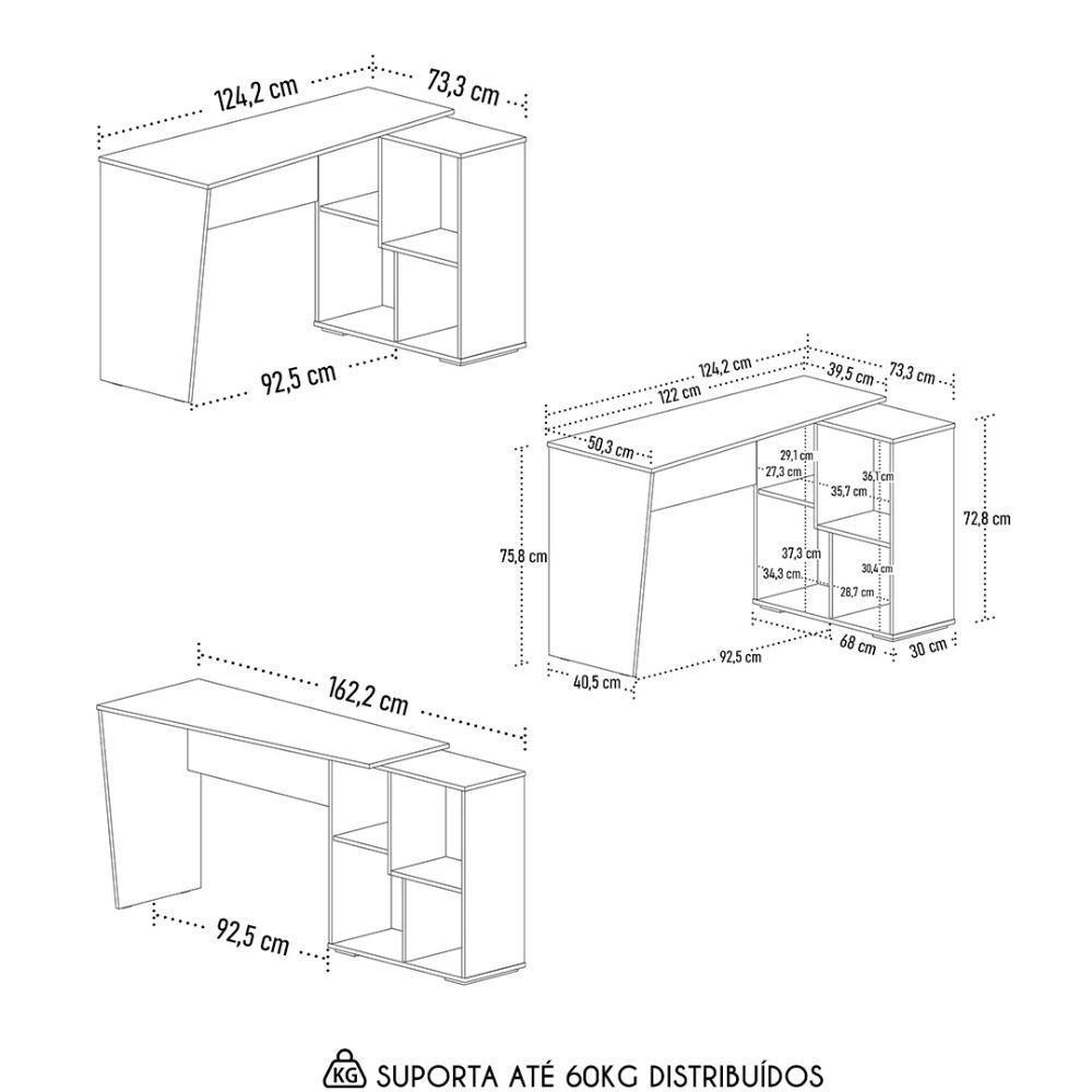 Mesa Escrivaninha 2 Em 1 Com Nichos Arbo A06 Carvalho/branco - Mpozenato - 4