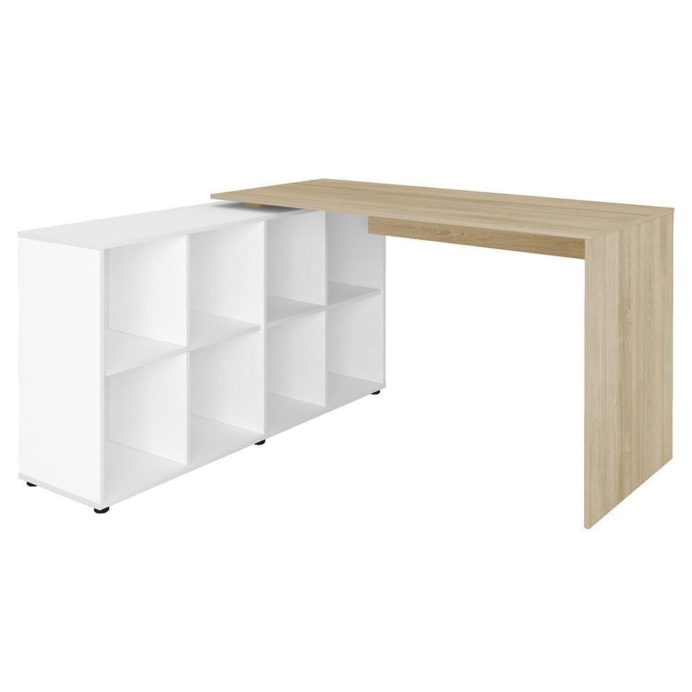 Mesa Escrivaninha Em L Eron E Estante Livreiro Maly A06 Branco/carvalho - Mpozenato - 3