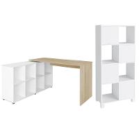 Mesa Escrivaninha Em L Eron E Estante Livreiro Maly A06 Branco/carvalho - Mpozenato - 1