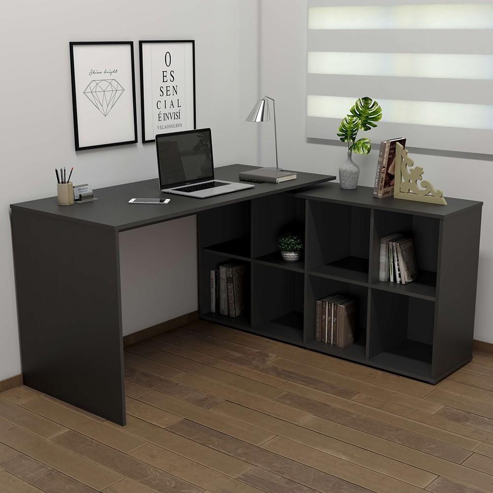 Mesa Escrivaninha Em L Eron E Balcão 60cm 2 Portas Look A06 Preto - Mpozenato - 2