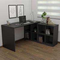 Mesa Escrivaninha Em L Eron E Balcão 60cm 2 Portas Look A06 Preto - Mpozenato - 2