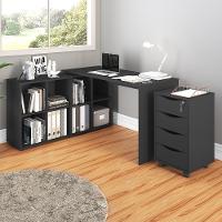 Mesa Escrivaninha Em L Eron E Gaveteiro Com Rodízios Mity A06 Preto - Mpozenato - 2