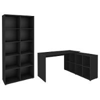 Mesa Escrivaninha Em L Eron E Estante Livreiro 90x187cm Lean A06 Preto - Mpozenato - 1