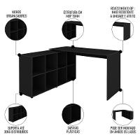 Mesa Escrivaninha Em L Eron E Estante Livreiro 90x187cm Lean A06 Preto - Mpozenato
