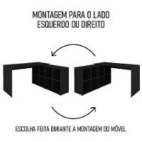 Mesa Escrivaninha Em L Eron E Estante Livreiro 90x187cm Lean A06 Preto - Mpozenato - 7