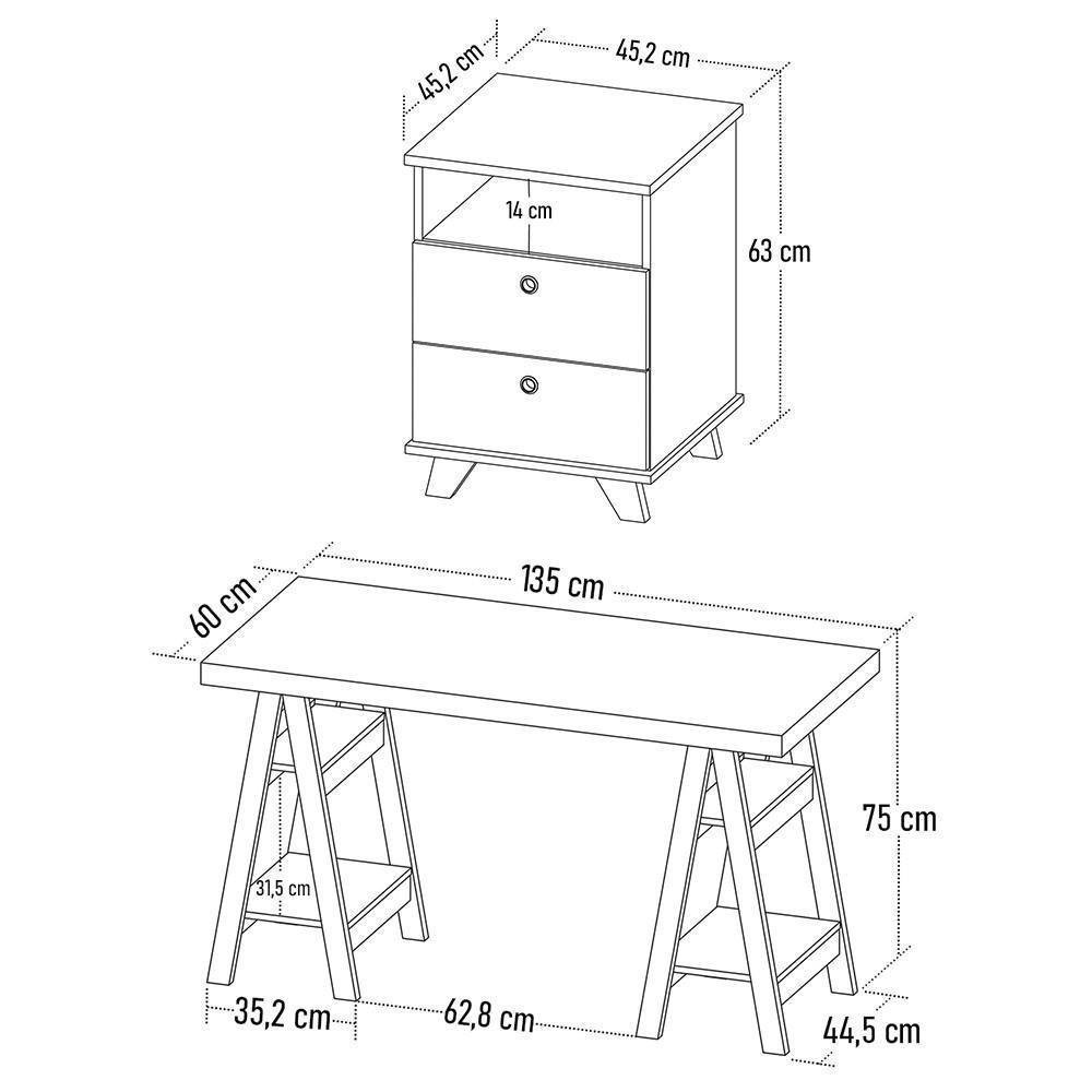 Mesa Escrivaninha Cavalete 135cm E Gaveteiro 2 Gavetas May A06 Olmo/branco - Mpozenato - 4