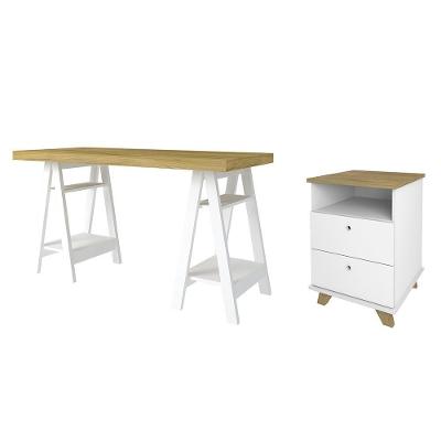 Mesa Escrivaninha May A06 Moderna com Gaveteiro 2 Gavetas MDF Branco