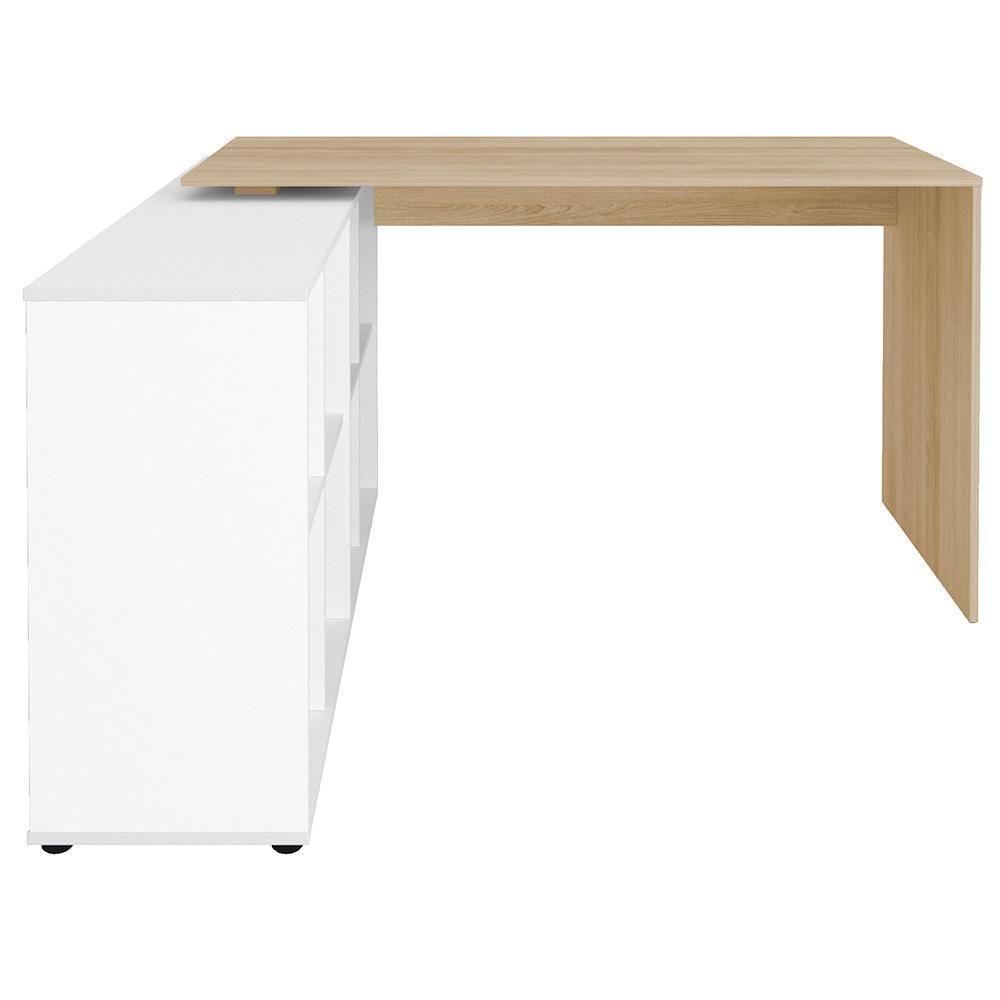 Mesa Escrivaninha Em L 140x130cm 8 Nichos Eron A06 Carvalho/branco - Mpozenato - 7