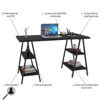 Mesa Escrivaninha Cavalete 135cm Estilo Industrial Prisma C08 Preto ônix/preto - Mpozenato - 3