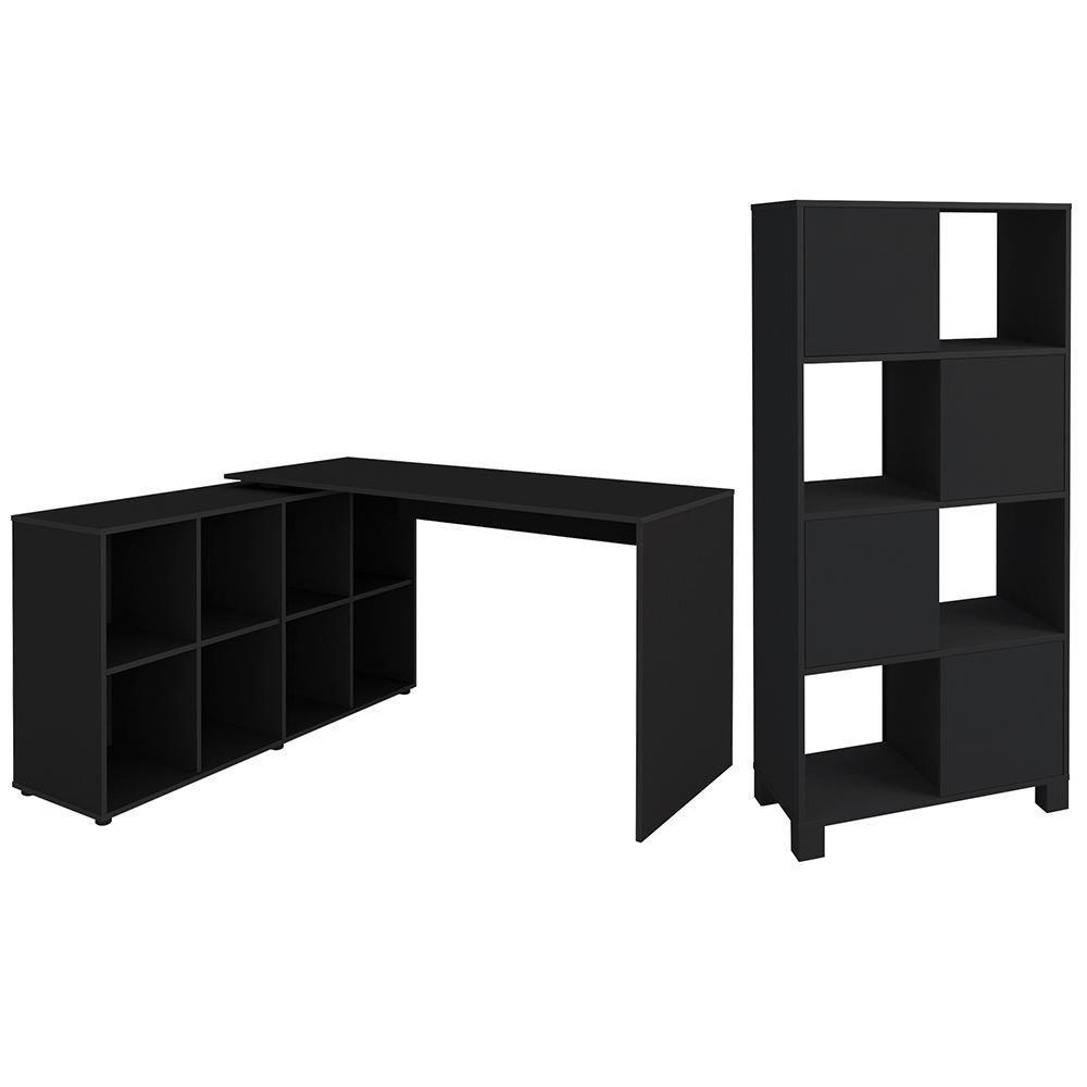 Mesa Escrivaninha Em L Eron E Estante Livreiro Maly A06 Preto - Mpozenato - 1