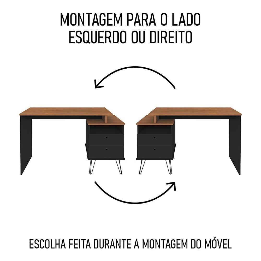 Mesa Escrivaninha Estilo Industrial Flex Lux A06 Freijó/preto - Mpozenato - 6