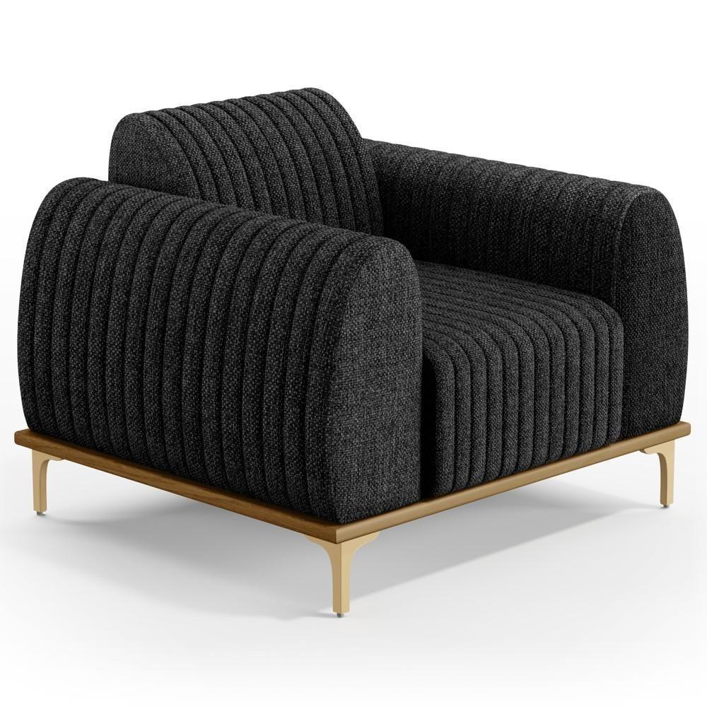 Poltrona Decorativa Base Gold Molino D06 Linho D-465 Chumbo - Mpozenato - 1