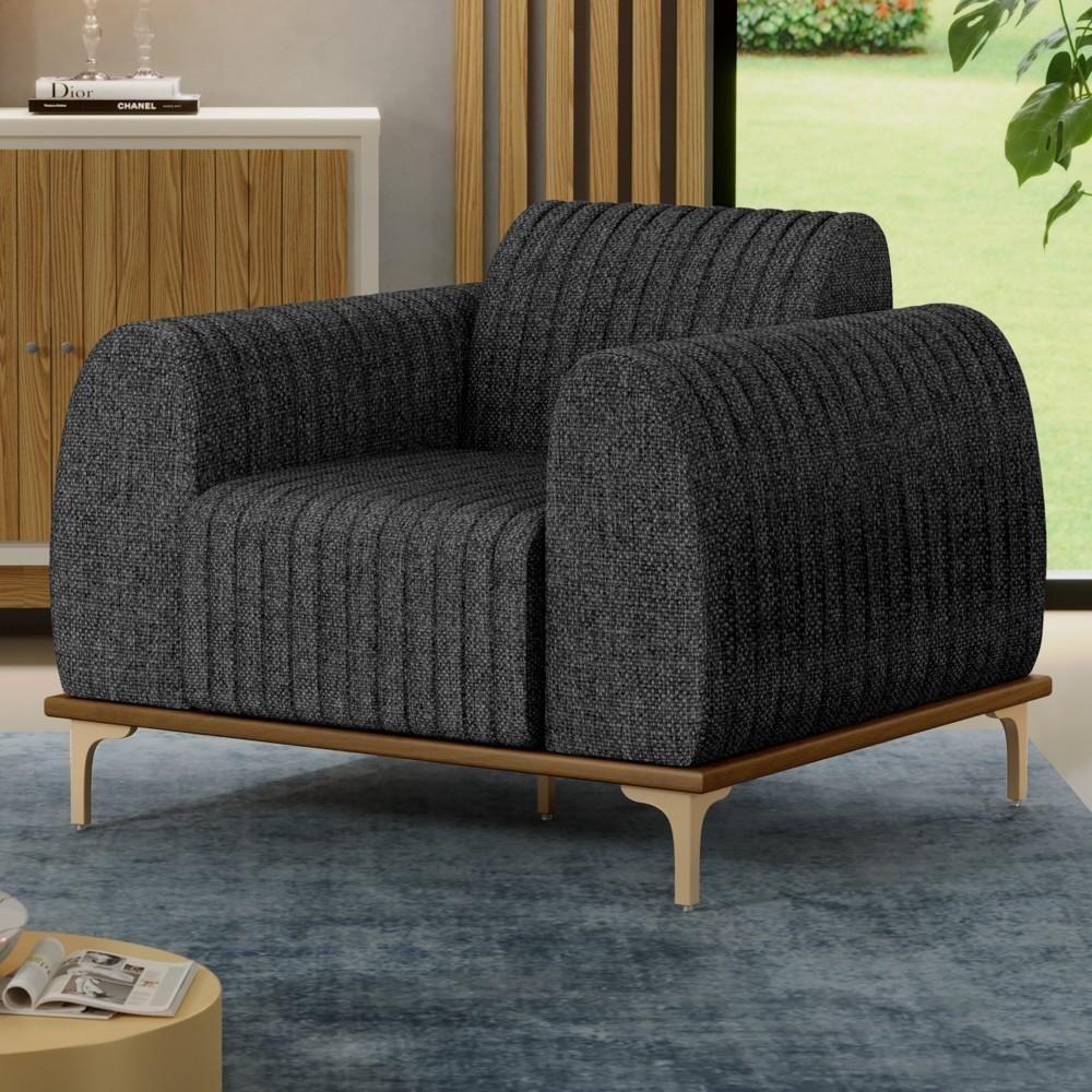 Poltrona Decorativa Base Gold Molino D06 Linho D-465 Chumbo - Mpozenato - 2