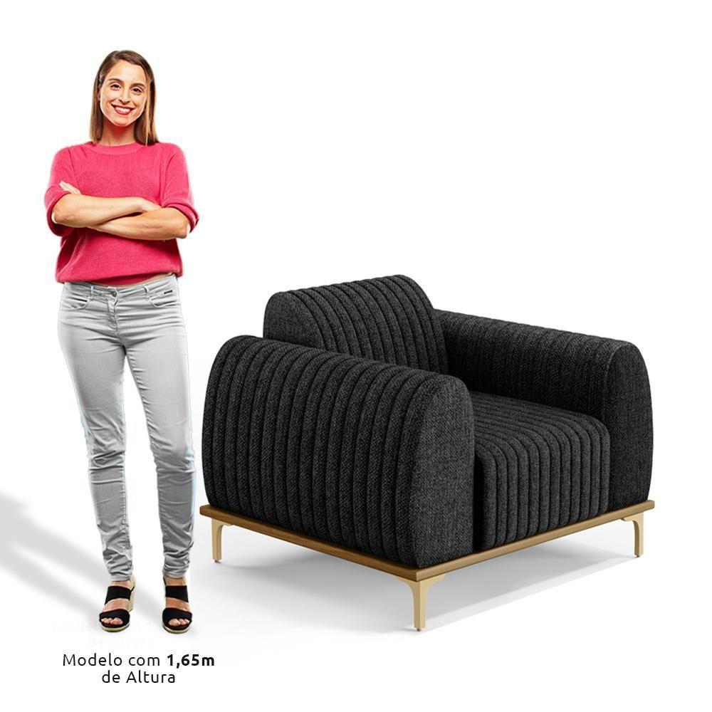 Poltrona Decorativa Base Gold Molino D06 Linho D-465 Chumbo - Mpozenato - 5