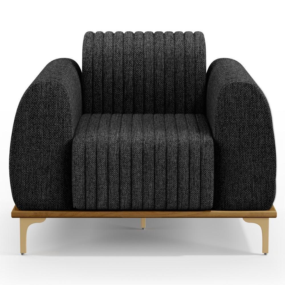 Poltrona Decorativa Base Gold Molino D06 Linho D-465 Chumbo - Mpozenato - 6