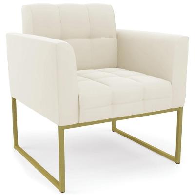 Poltrona Decorativa Ana Base Industrial Veludo Bege Dourado Ibiza