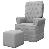 Poltrona De Amamentação E Descanso Com Balanço E Puff Laís G05 Veludo Cinza - Mpozenato - 1