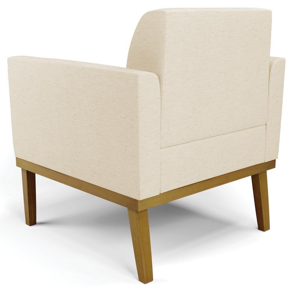 Poltrona Base Madeira Castanho Kit 2 Maressa Linho Bege - Ibiza - 7