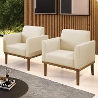 Poltrona Base Madeira Castanho Kit 2 Maressa Linho Bege - Ibiza - 2