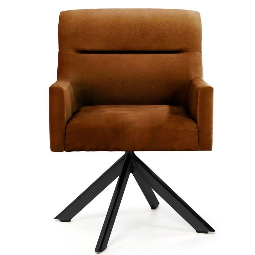 Poltrona Decorativa Giratória Base Eiffel Preto Angel Veludo C-262 Laranja - Domi - 2