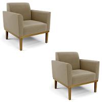 Poltrona Base Madeira Castanho Kit 2 Maressa Suede Marrom Rt - Ibiza - 1