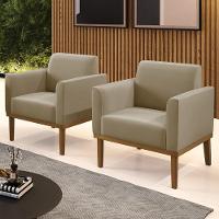 Poltrona Base Madeira Castanho Kit 2 Maressa Suede Marrom Rt - Ibiza - 2