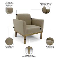 Poltrona Base Madeira Castanho Kit 2 Maressa Suede Marrom Rt - Ibiza - 3