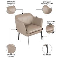 Poltrona Decorativa Para Sala De Estar Cris L07 Couro Fendi - Mpozenato - 3