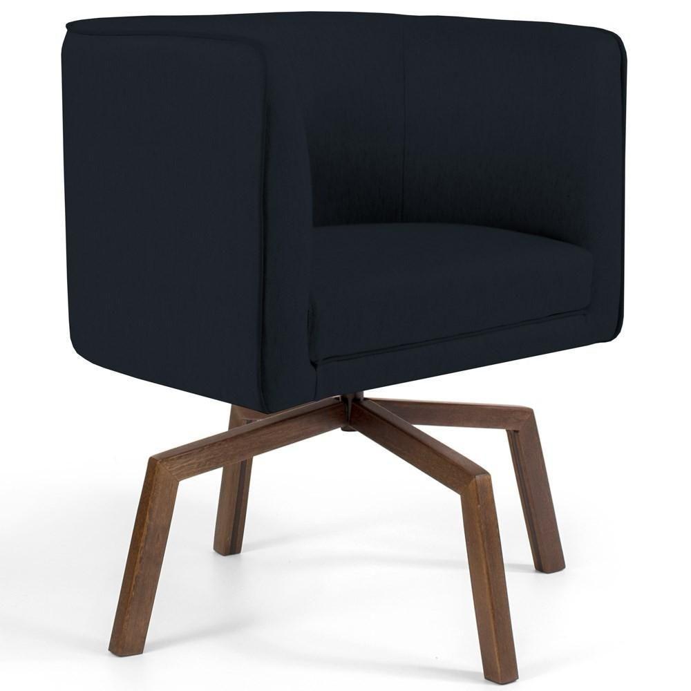 Poltrona Decorativa Giratória Base Ka Madeira Betina C-300 Veludo Preto - Domi - 1