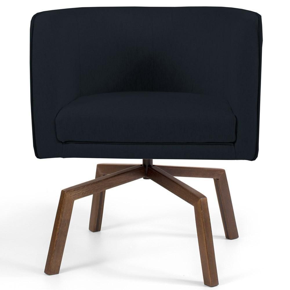 Poltrona Decorativa Giratória Base Ka Madeira Betina C-300 Veludo Preto - Domi - 2