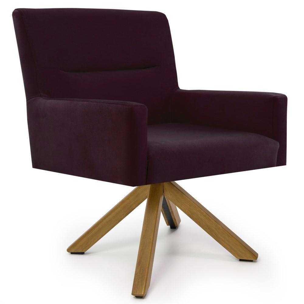 Poltrona Decorativa Giratória Base Giromad Madeira Angel Veludo C-292 Uva - Domi - 1