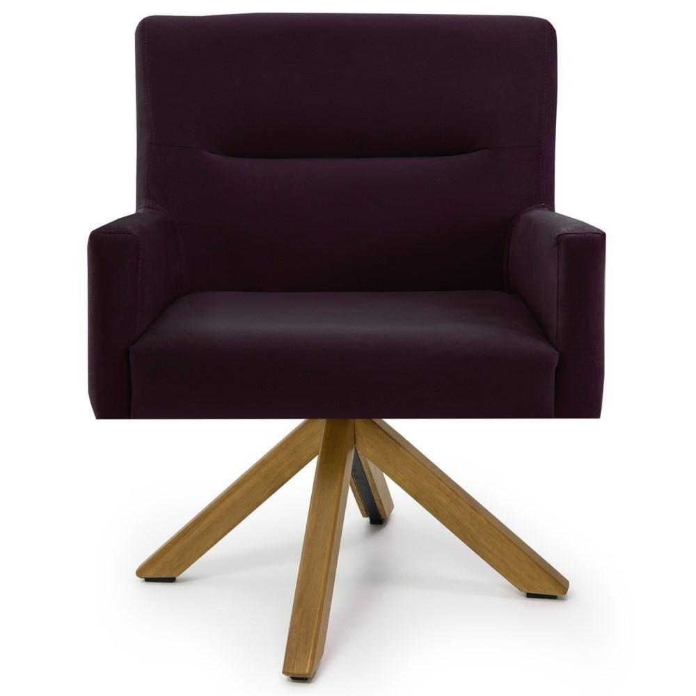 Poltrona Decorativa Giratória Base Giromad Madeira Angel Veludo C-292 Uva - Domi - 2