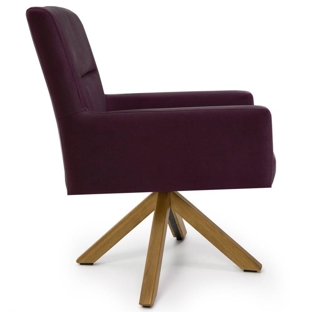 Poltrona Decorativa Giratória Base Giromad Madeira Angel Veludo C-292 Uva - Domi - 5