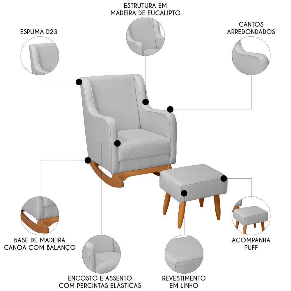 Poltrona Amamentação Base Balanço E Puff Vick Linho Cinza F03 - Mpozenato - 3