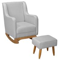 Poltrona Amamentação Base Balanço E Puff Vick Linho Cinza F03 - Mpozenato - 1