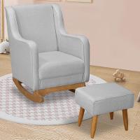 Poltrona Amamentação Base Balanço E Puff Vick Linho Cinza F03 - Mpozenato - 2