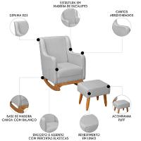 Poltrona Amamentação Base Balanço E Puff Vick Linho Cinza F03 - Mpozenato - 3