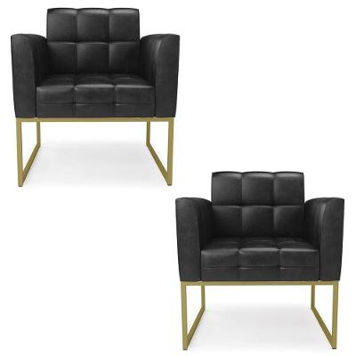 Poltrona Kit 2 Ana Base Industrial Couro Sintético Preto Dourado Ibiza