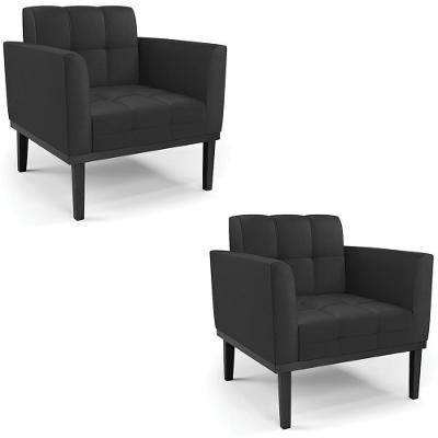 Kit 2 Poltronas Ana Para Sala Couro Sintético Preto Ibiza