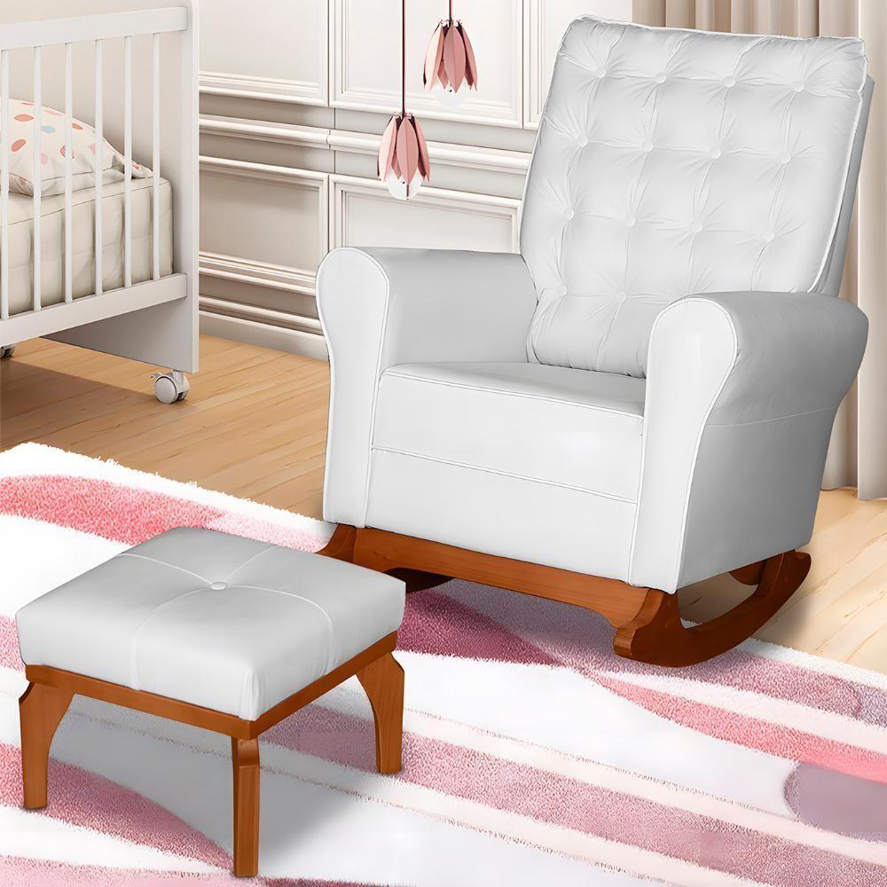 Poltrona Amamentação Base Balanço E Puff Maju Sintético Branco F03 - Mpozenato - 2