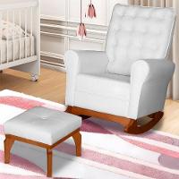 Poltrona Amamentação Base Balanço E Puff Maju Sintético Branco F03 - Mpozenato - 2