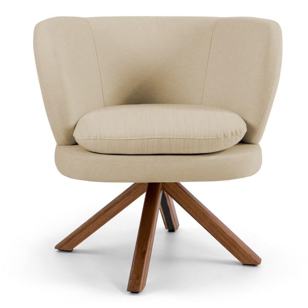 Poltrona Decorativa Sala De Estar Melissa Base Giromad Giratória C-129 Linho Bege Escuro - Domi - 2