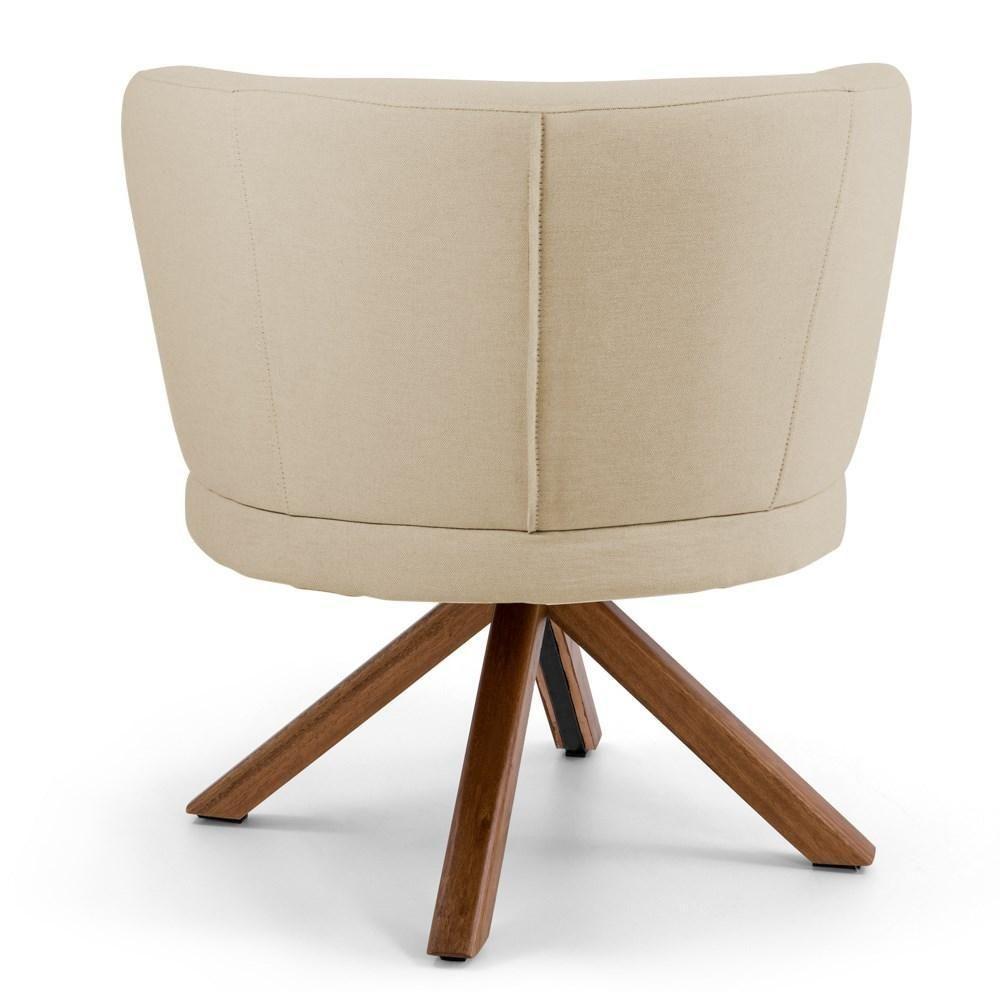 Poltrona Decorativa Sala De Estar Melissa Base Giromad Giratória C-129 Linho Bege Escuro - Domi - 5