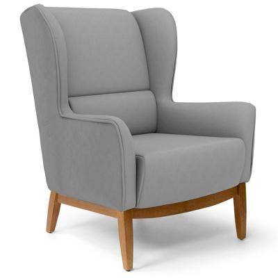 Poltrona Decorativa Manu Madeira Milena C-416 Encosto Fixo Linho Cinza Domi Móveis