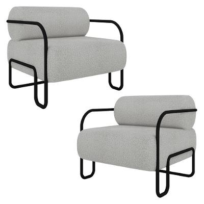 Poltrona Decorativa Kit 2 Kira Z08 Para Sala Boucle Cinza Mpozenato